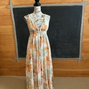 Mittoshop Hawaiian print Maxi sundress in peach and green size S